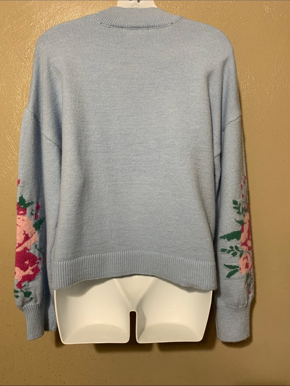 Belldini size M Light Blue Floral-Pink Embroidered Turtleneck Sweater NWT - Picture 2 of 4
